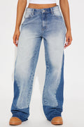 Left Bank Two Tone Wide Leg Jeans - Medium Wash