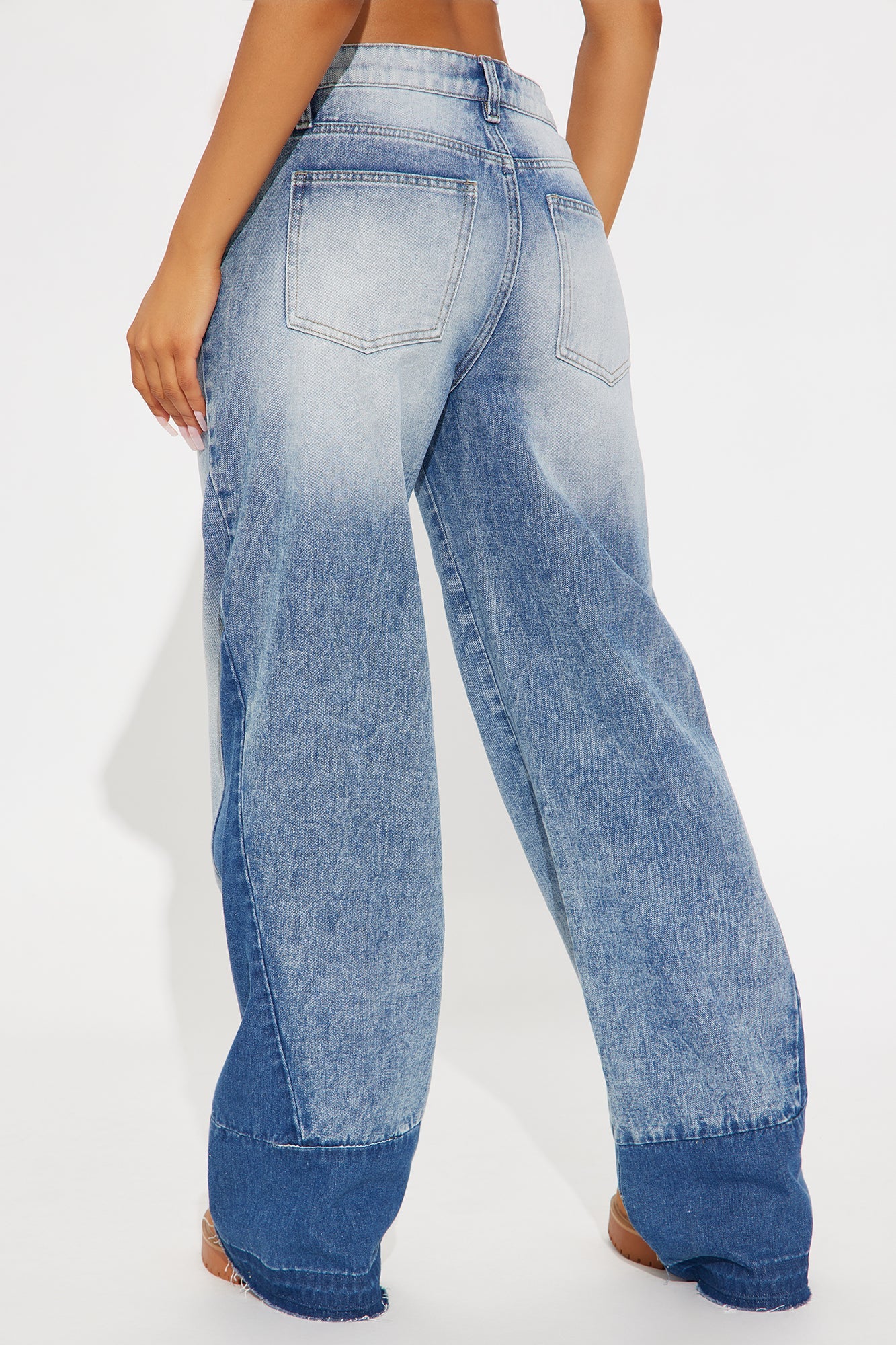 Left Bank Two Tone Wide Leg Jeans - Medium Wash