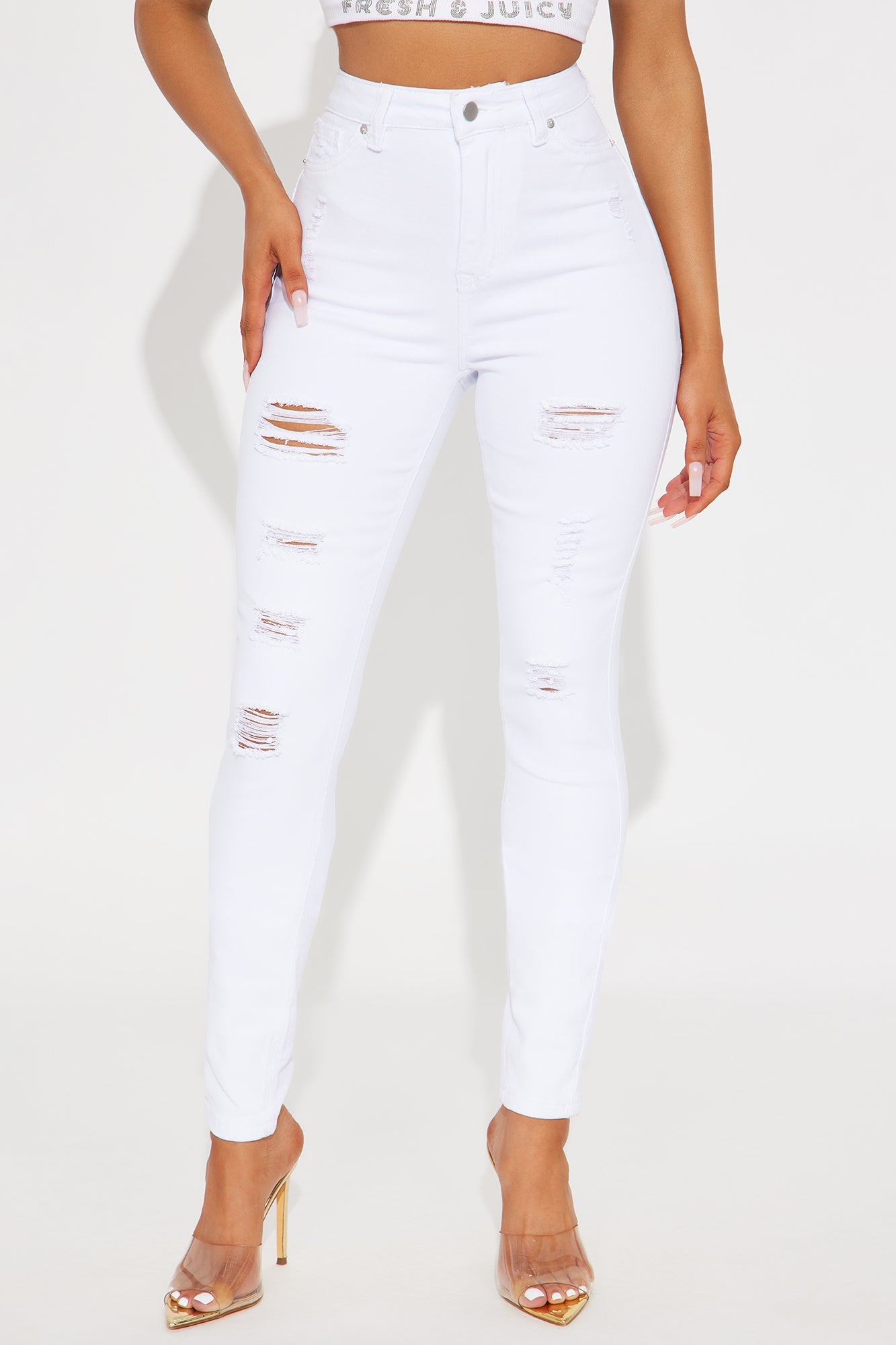 Tall Salem Sculpting Distressed High Rise Stretch Skinny Jeans - White