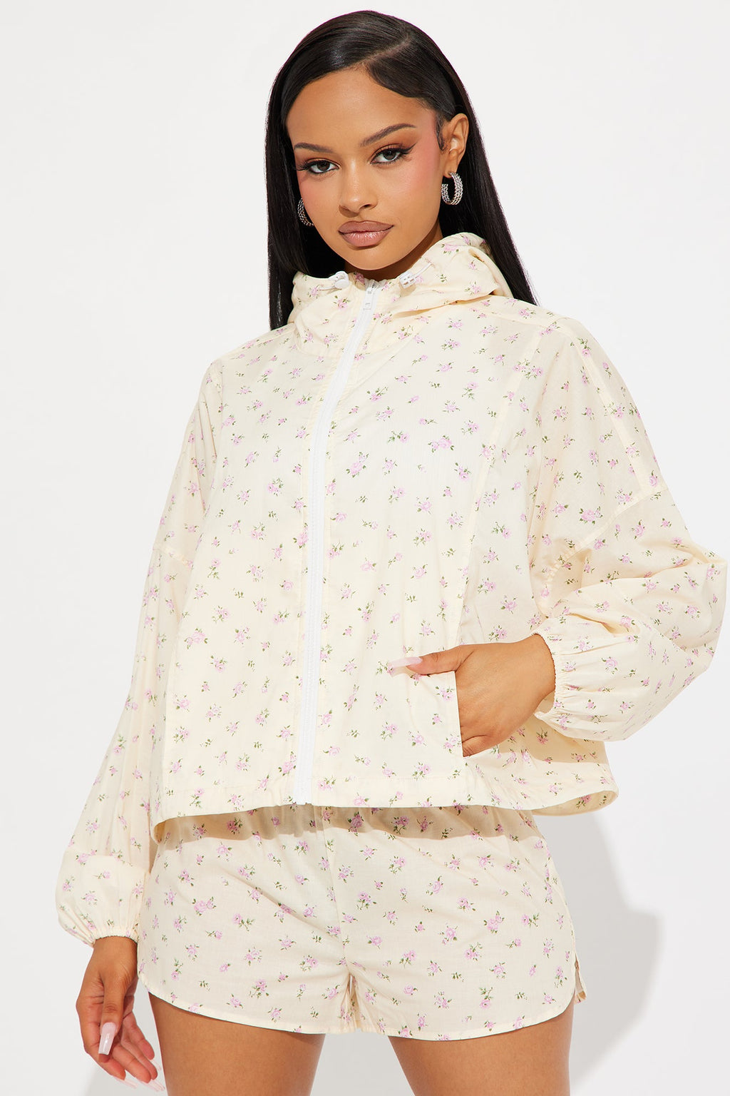 In My Floral Hoodie Short Set - Yellow/combo