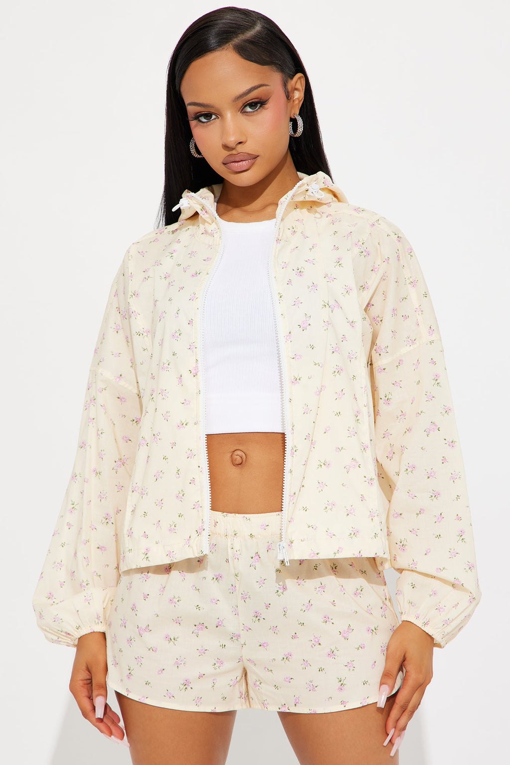 In My Floral Hoodie Short Set - Yellow/combo