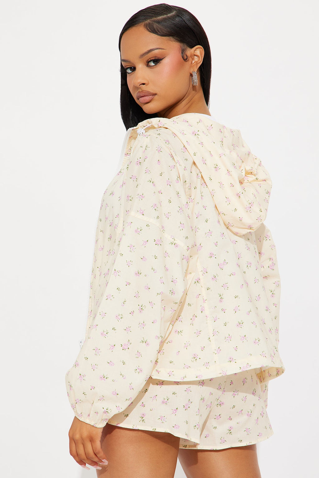 In My Floral Hoodie Short Set - Yellow/combo