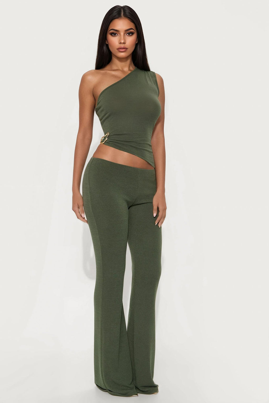 Stella One Shoulder Pant Set - Olive