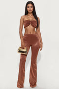 Mia Chain Strap Halter And Flare Leg Pant Set - Chocolate