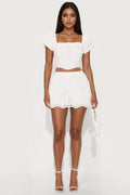 Camille Embroidered Linen Shorts - White