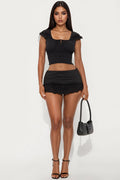 Fairytale Dreams Eyelet Micro Mini Skort - Black