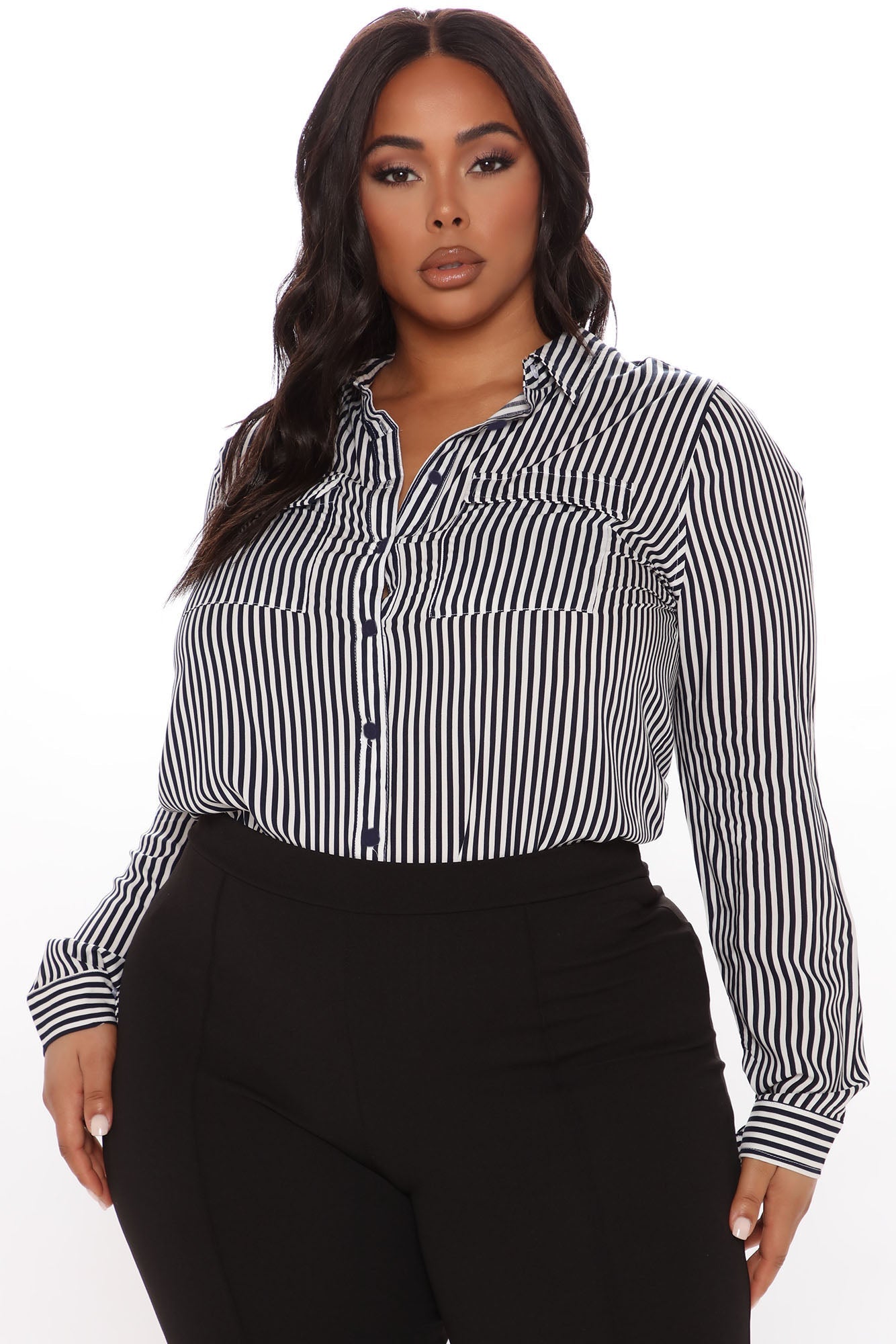 You Better Work Striped Shirt II - Navy/White