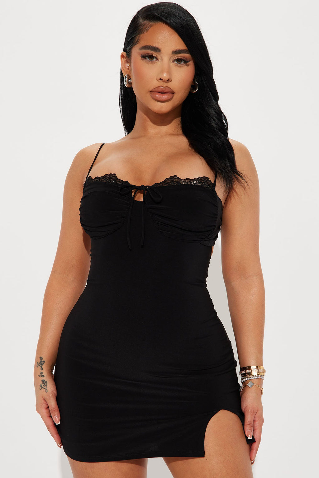 Alicia Ruched Mini Dress - Black