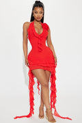 Ruffles and Roses Mini Dress - Red