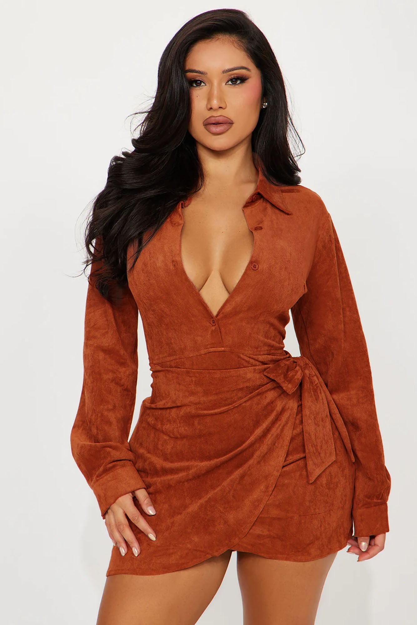 Working Hard Suede Mini Dress - Rust