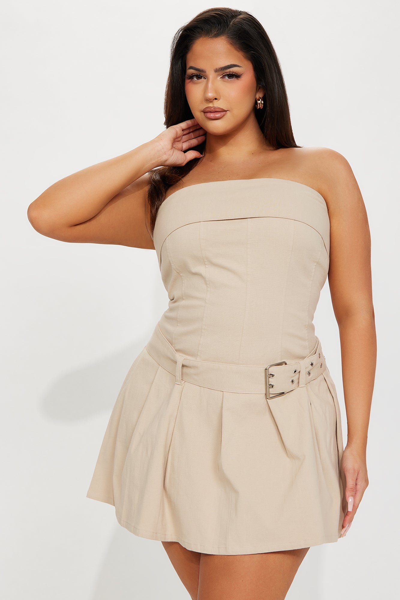 Serena Pleated Mini Dress - Khaki