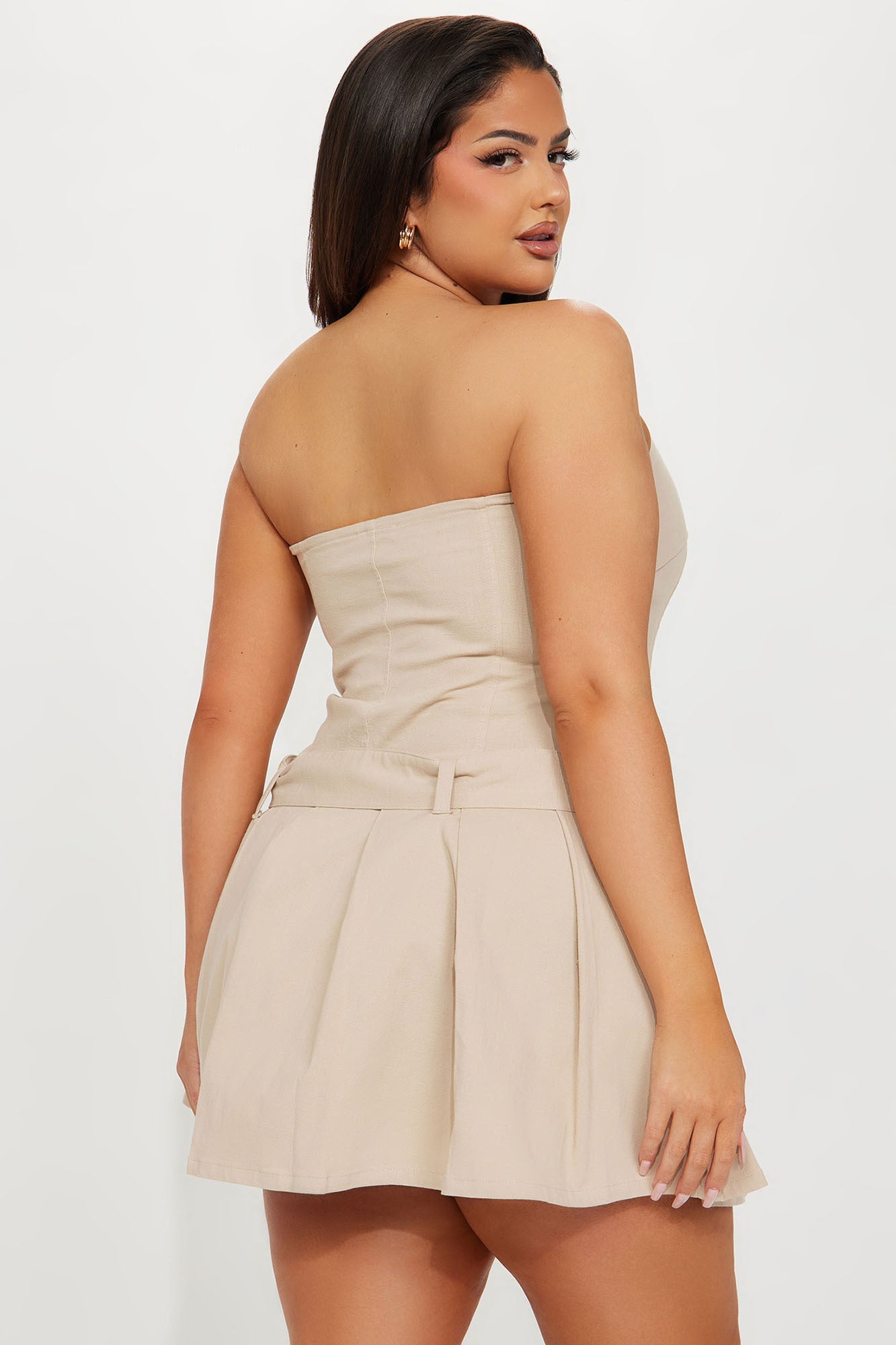 Serena Pleated Mini Dress - Khaki