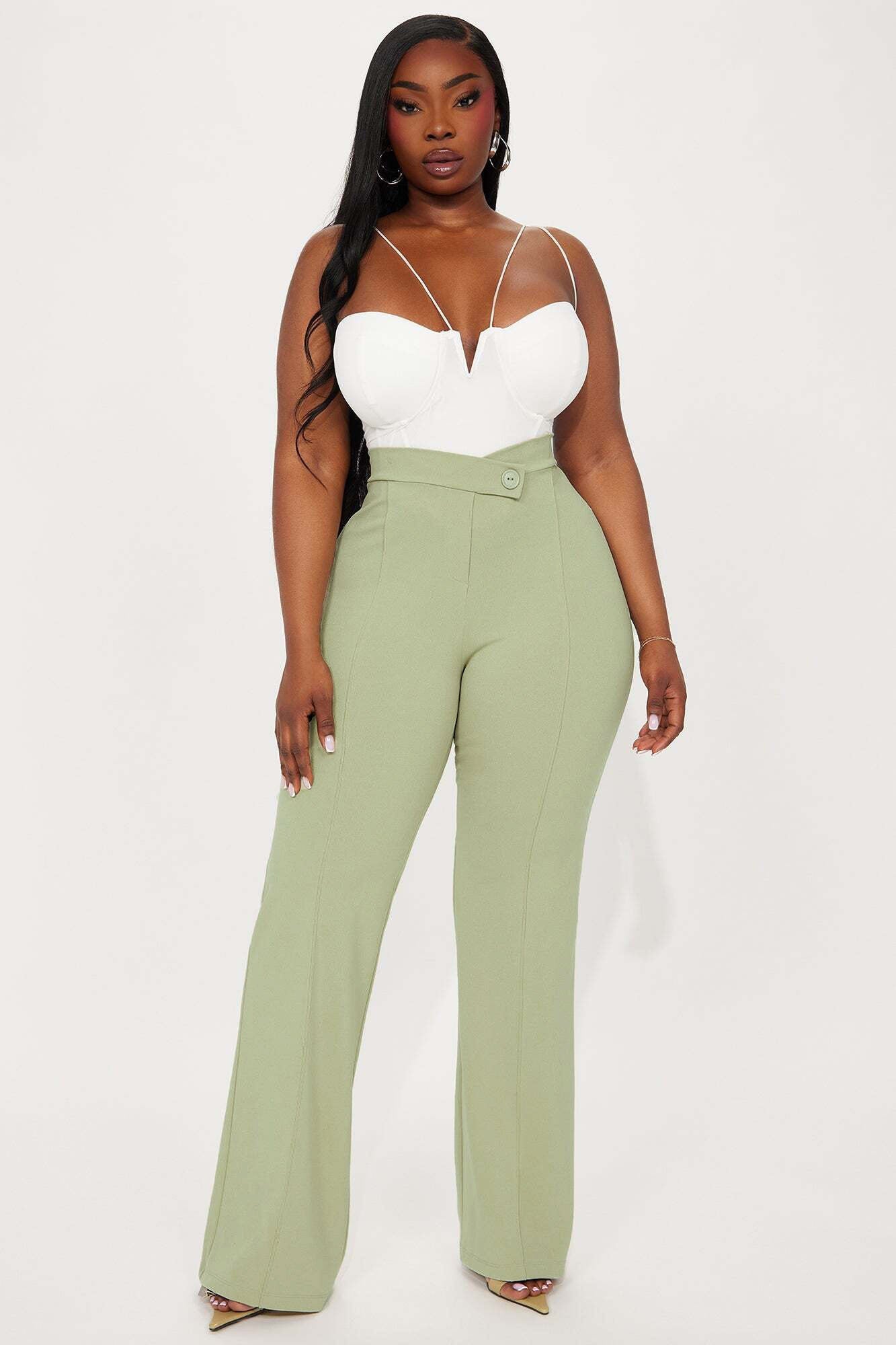 Call It Even Wide Leg Dress Pants - Sage