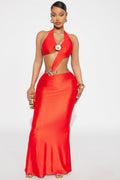 Renae Backless Maxi Dress - Tomato Red