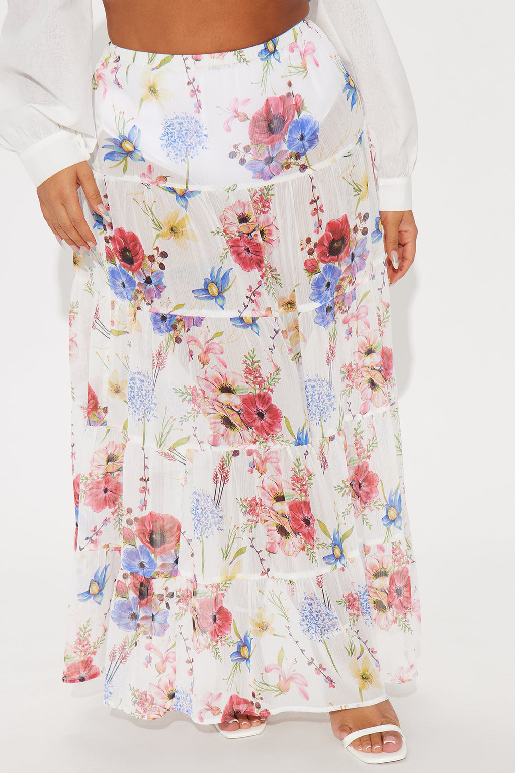 Florence Sheer Tiered Floral Maxi Skirt - White/combo