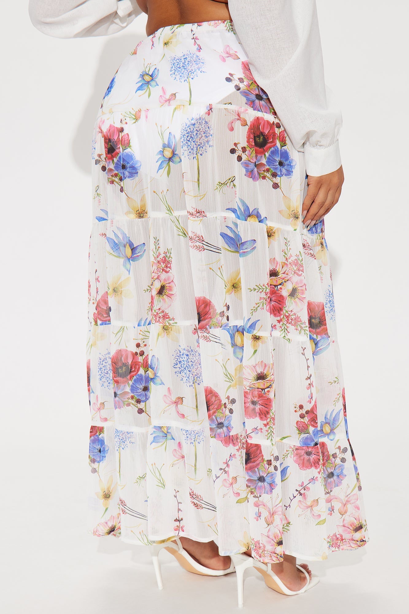 Florence Sheer Tiered Floral Maxi Skirt - White/combo