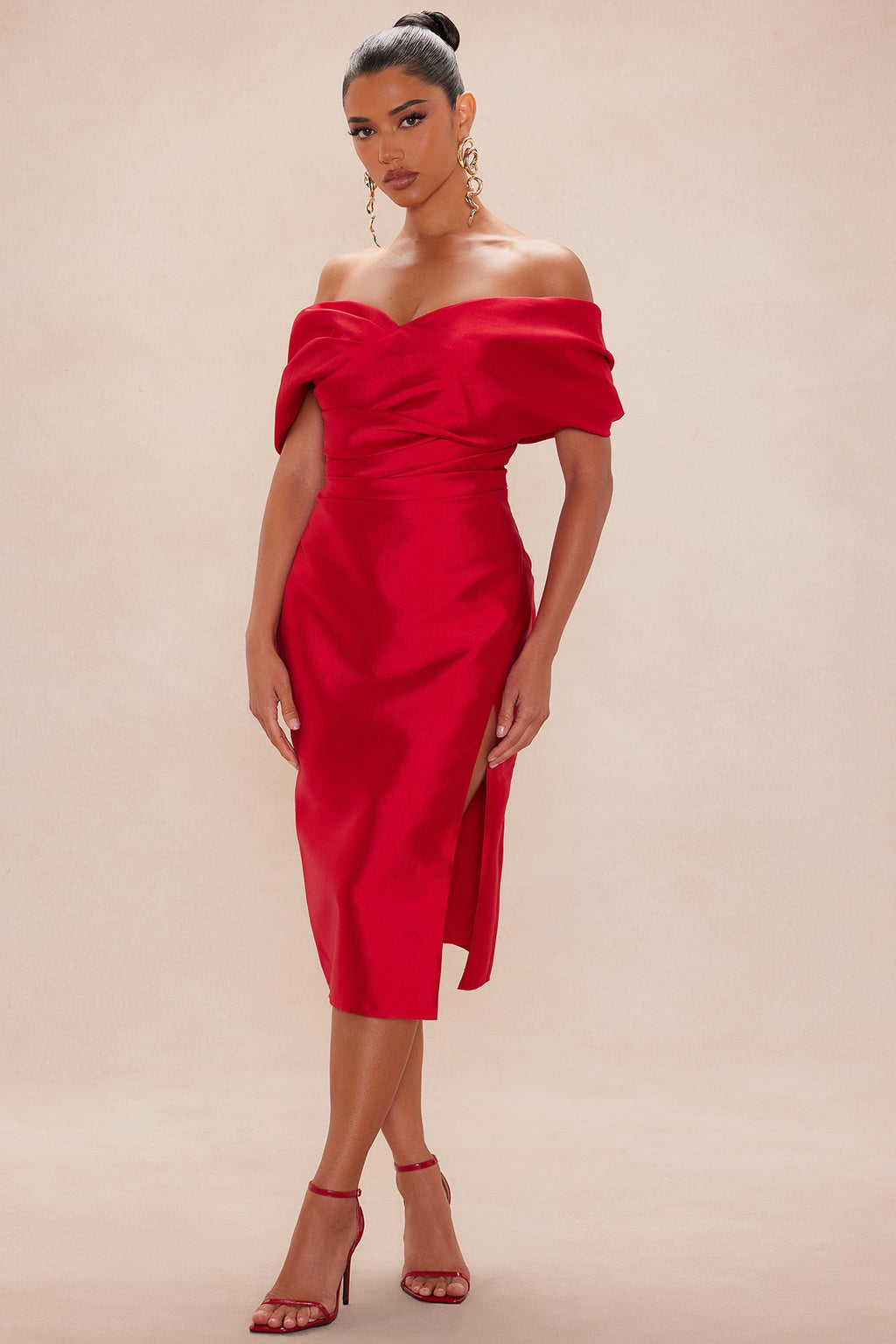 Carmen Taffeta Midi Dress - Red