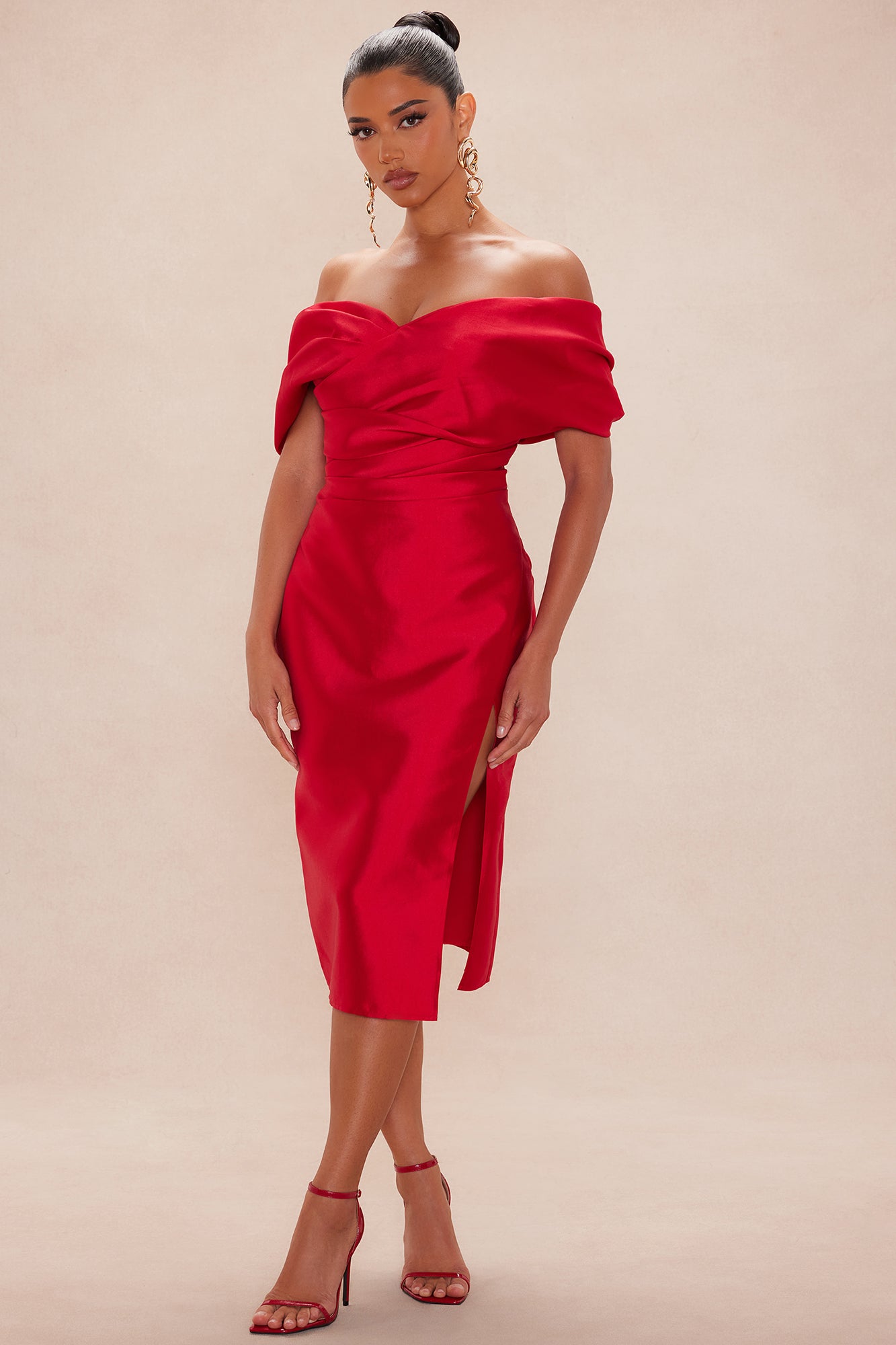 Carmen Taffeta Midi Dress - Red