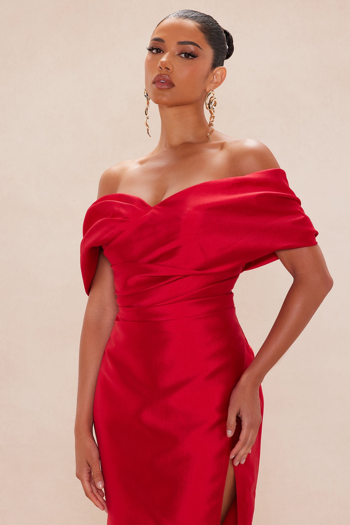 Carmen Taffeta Midi Dress - Red