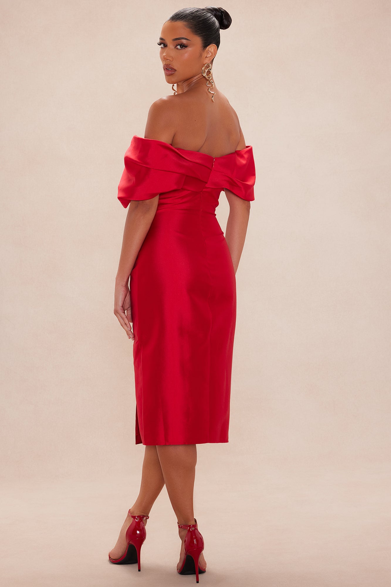 Carmen Taffeta Midi Dress - Red