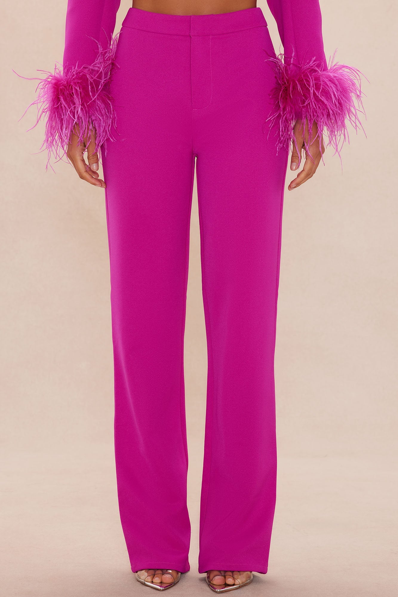 Clarissa Feather Blazer Suit Set - Hot Pink