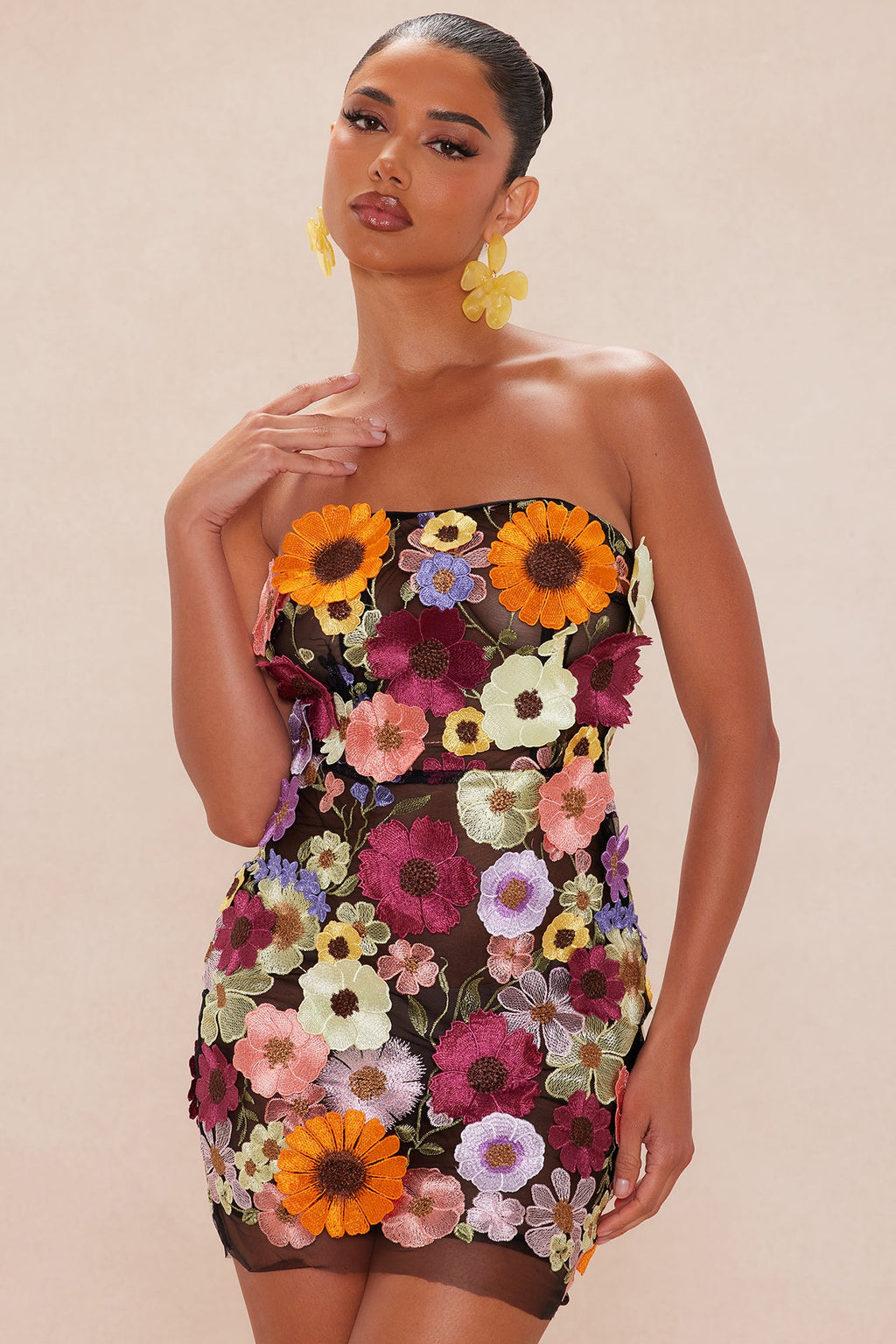 Mellie Floral Embroidered Mini Dress - Black/combo