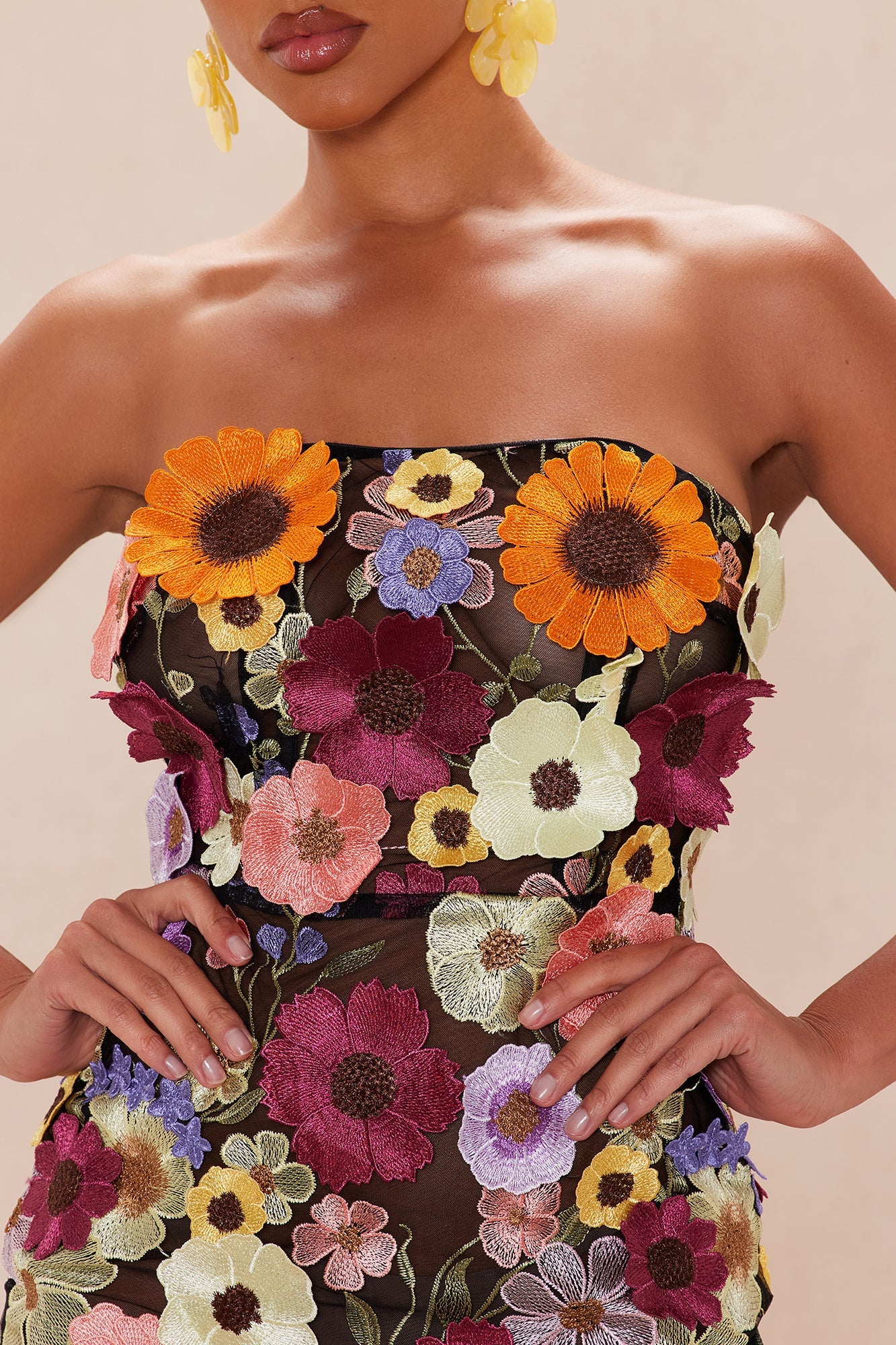 Mellie Floral Embroidered Mini Dress - Black/combo