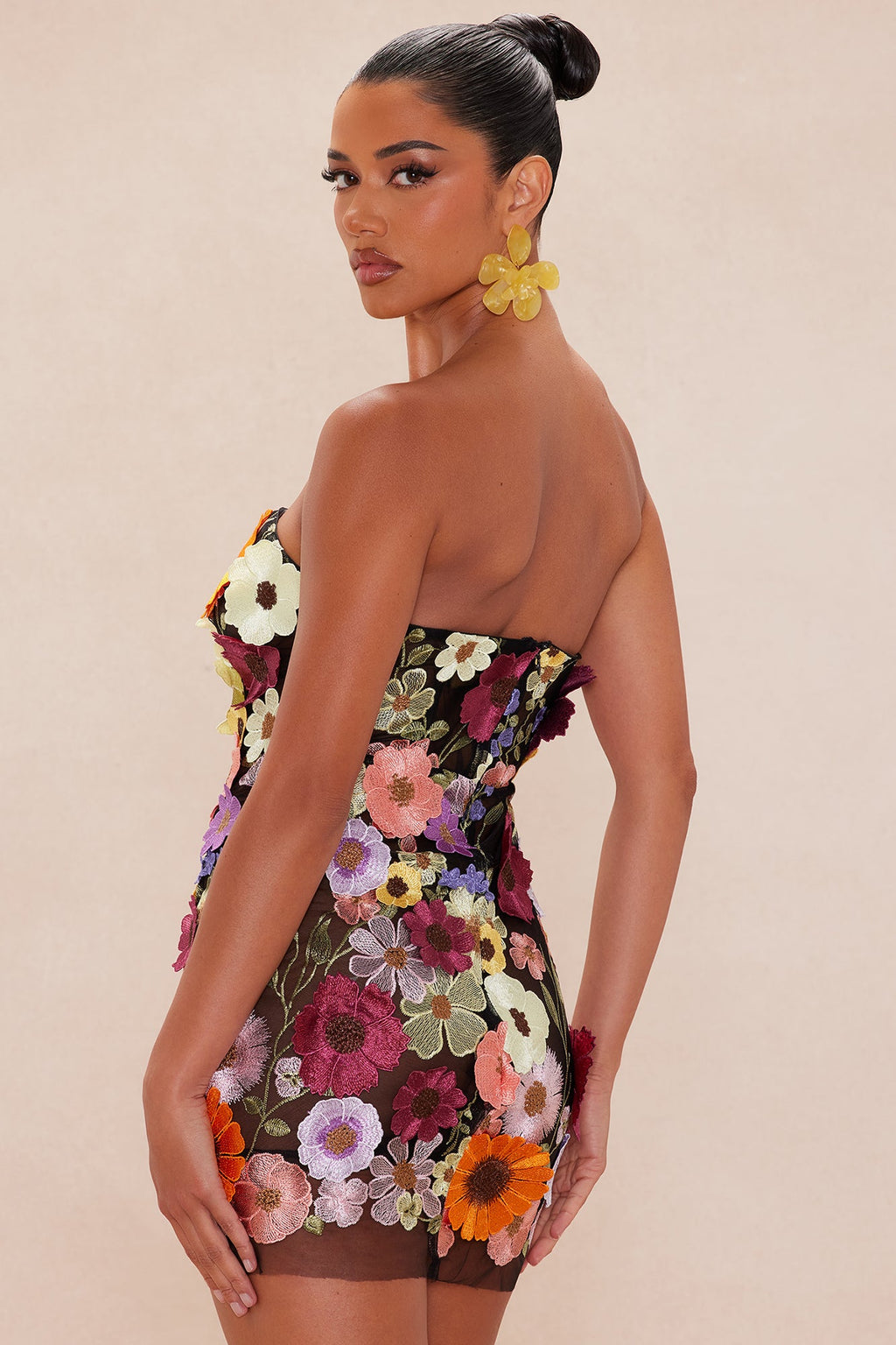 Mellie Floral Embroidered Mini Dress - Black/combo