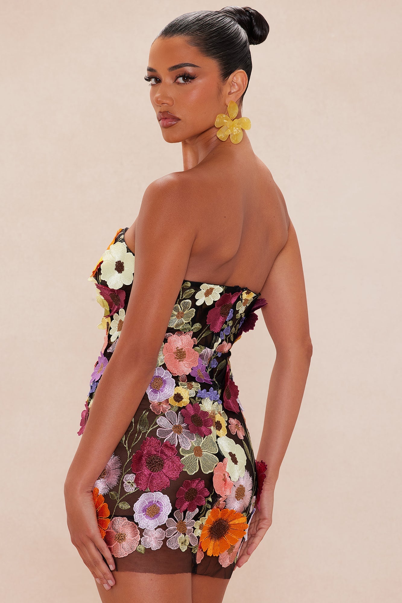 Mellie Floral Embroidered Mini Dress - Black/combo