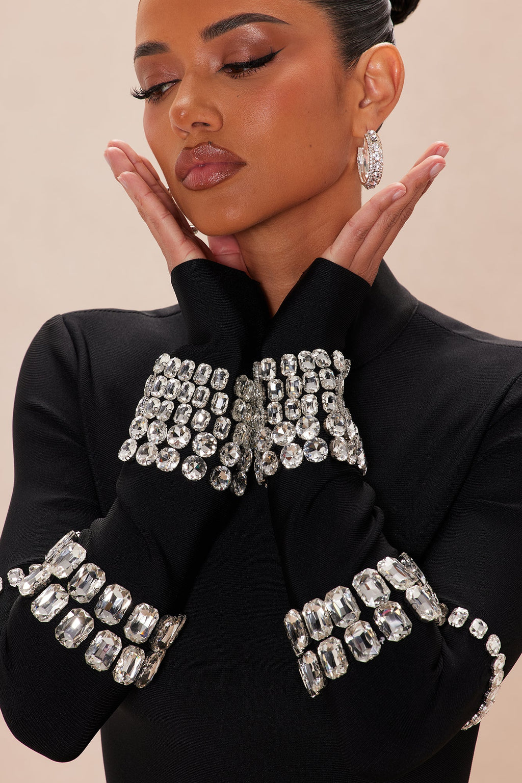 Hillary Bandage Embellished Midi Dress - Black