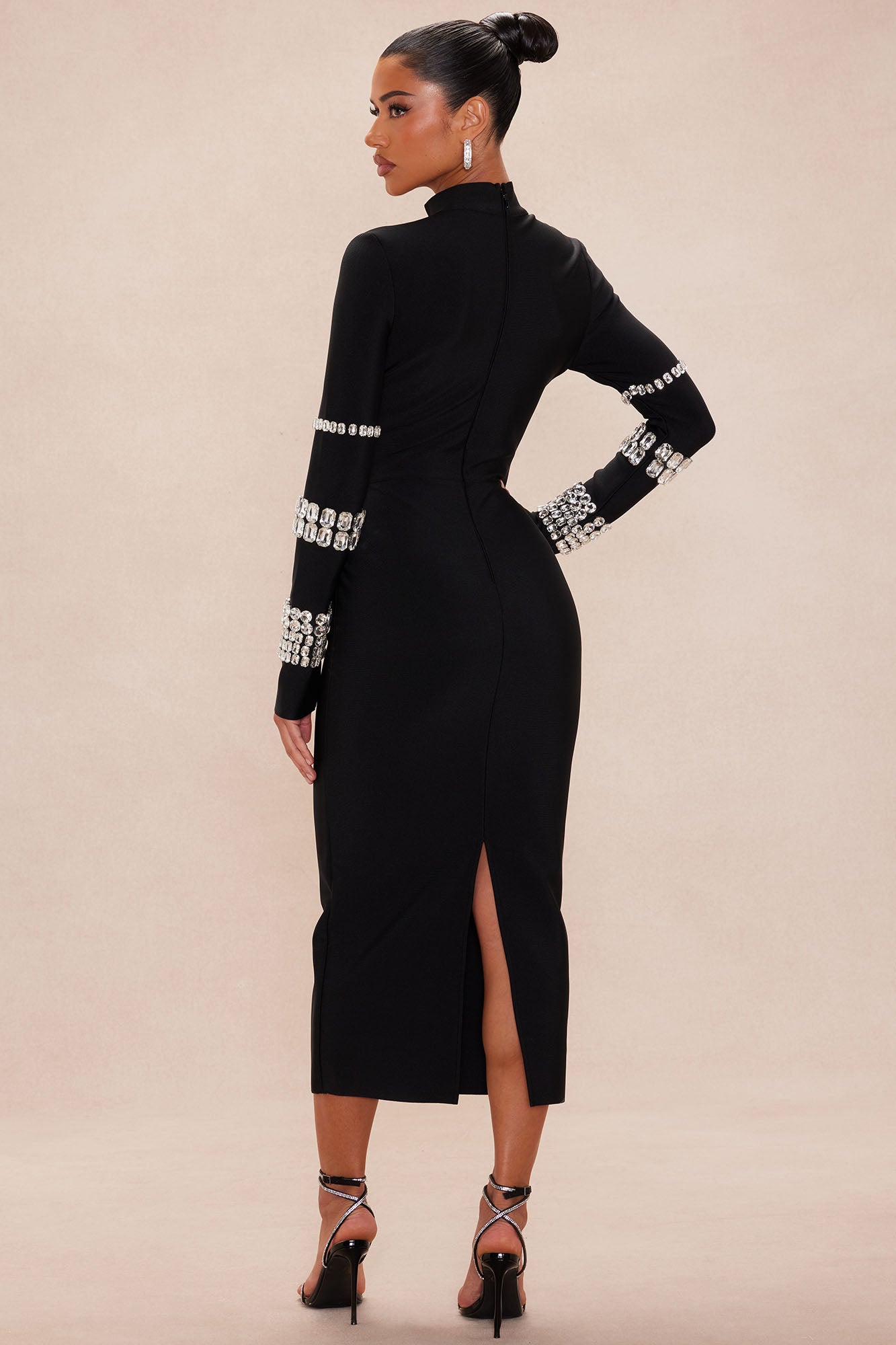 Hillary Bandage Embellished Midi Dress - Black
