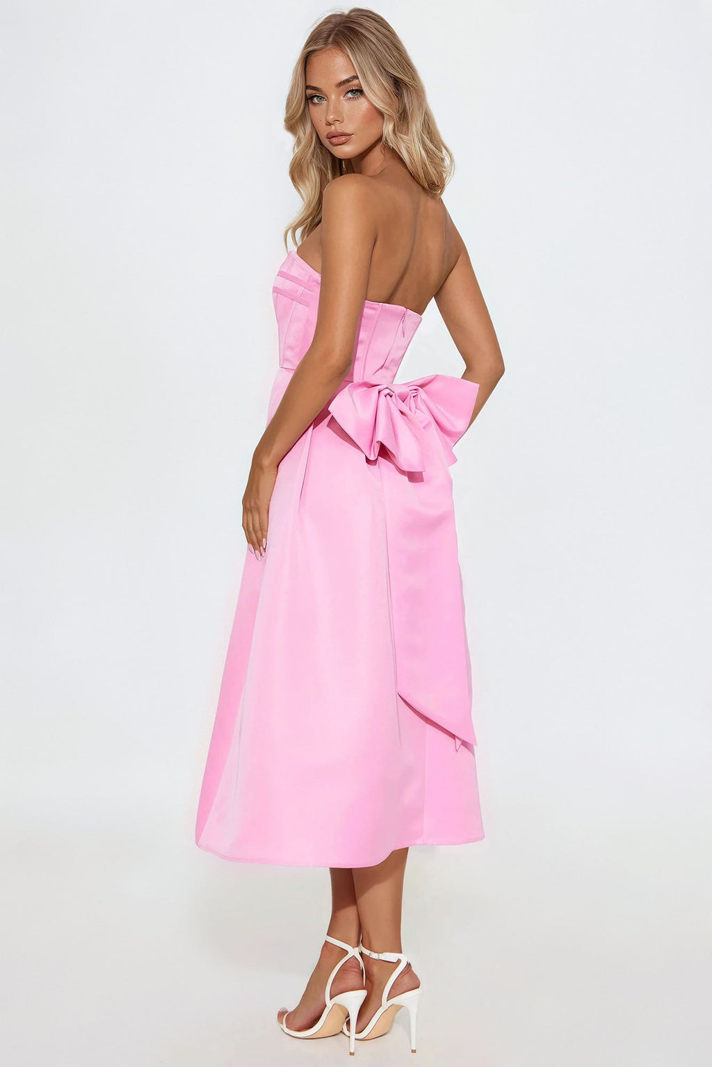 Majestic Night Satin Midi Dress - Pink