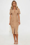 Jennifer Collared Midi Dress - Taupe