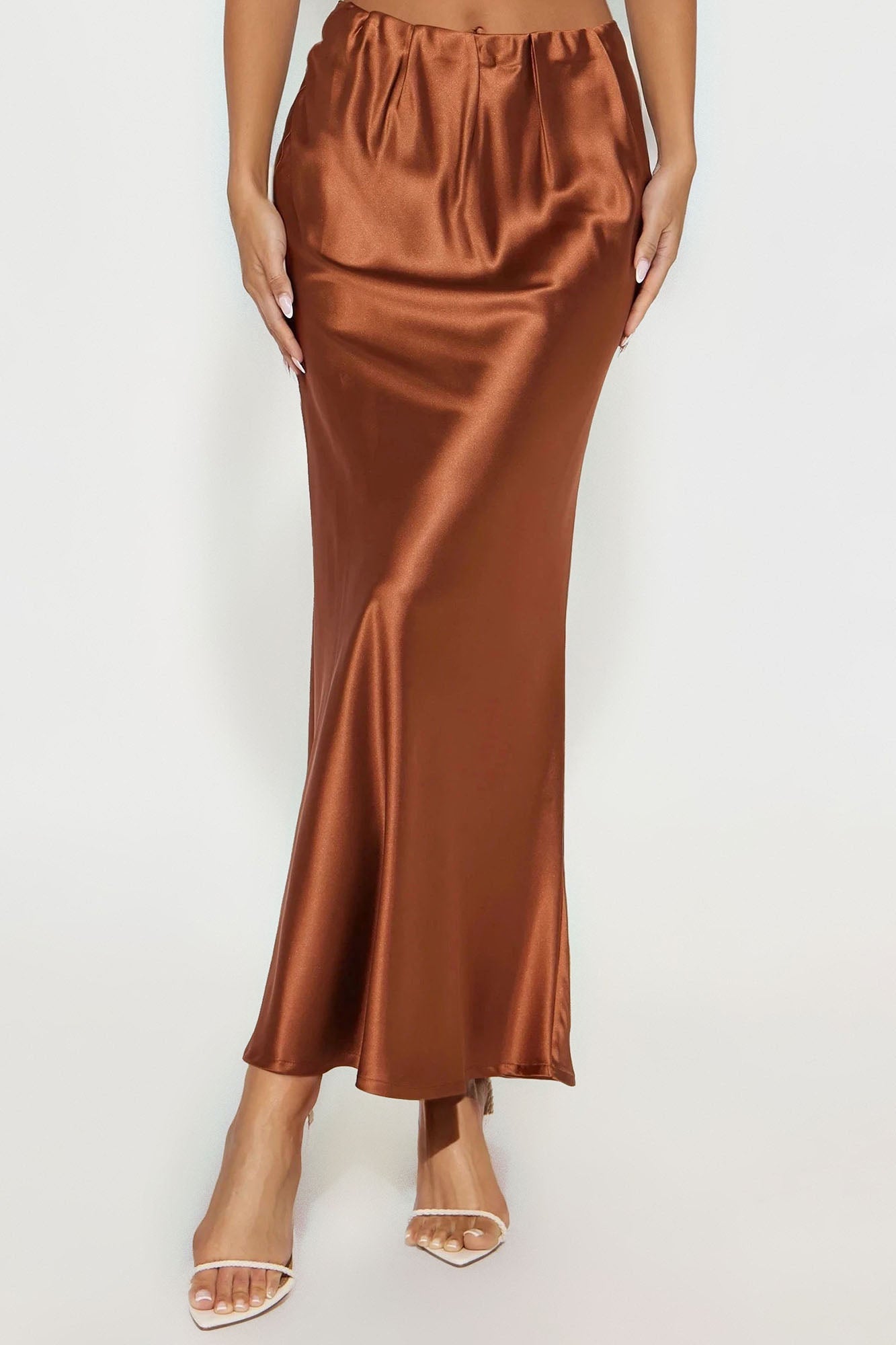 Kylie Satin Bias Cut Maxi Skirt - Cognac