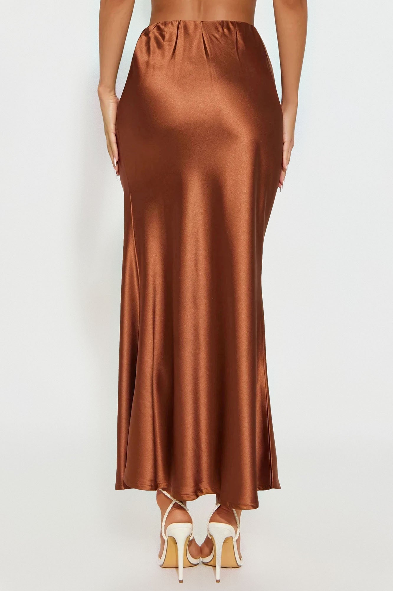 Kylie Satin Bias Cut Maxi Skirt - Cognac