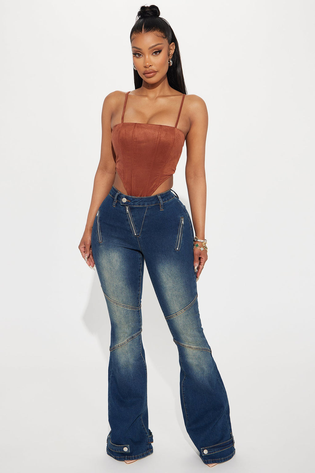 Howdy Faux Suede Corset Top - Chocolate