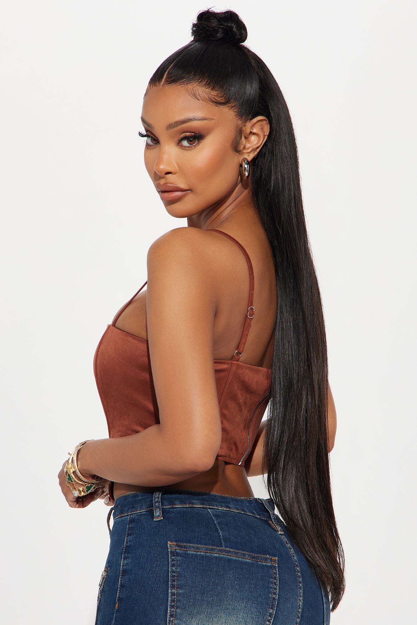 Howdy Faux Suede Corset Top - Chocolate