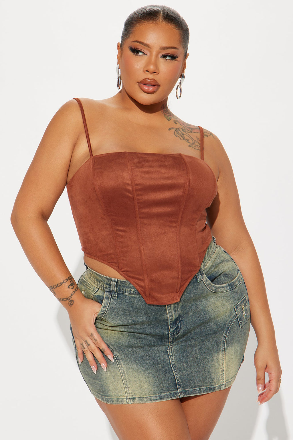 Howdy Faux Suede Corset Top - Chocolate