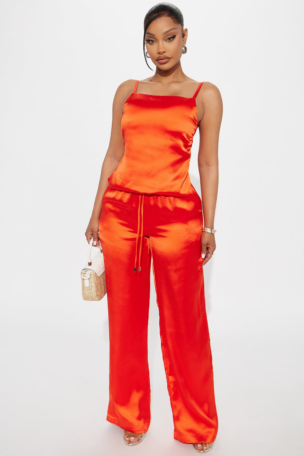 Take A Look Satin Wide Leg Pant Set - Orange