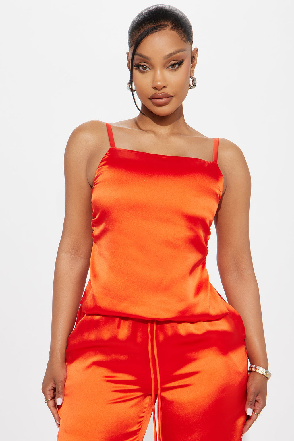 Take A Look Satin Wide Leg Pant Set - Orange