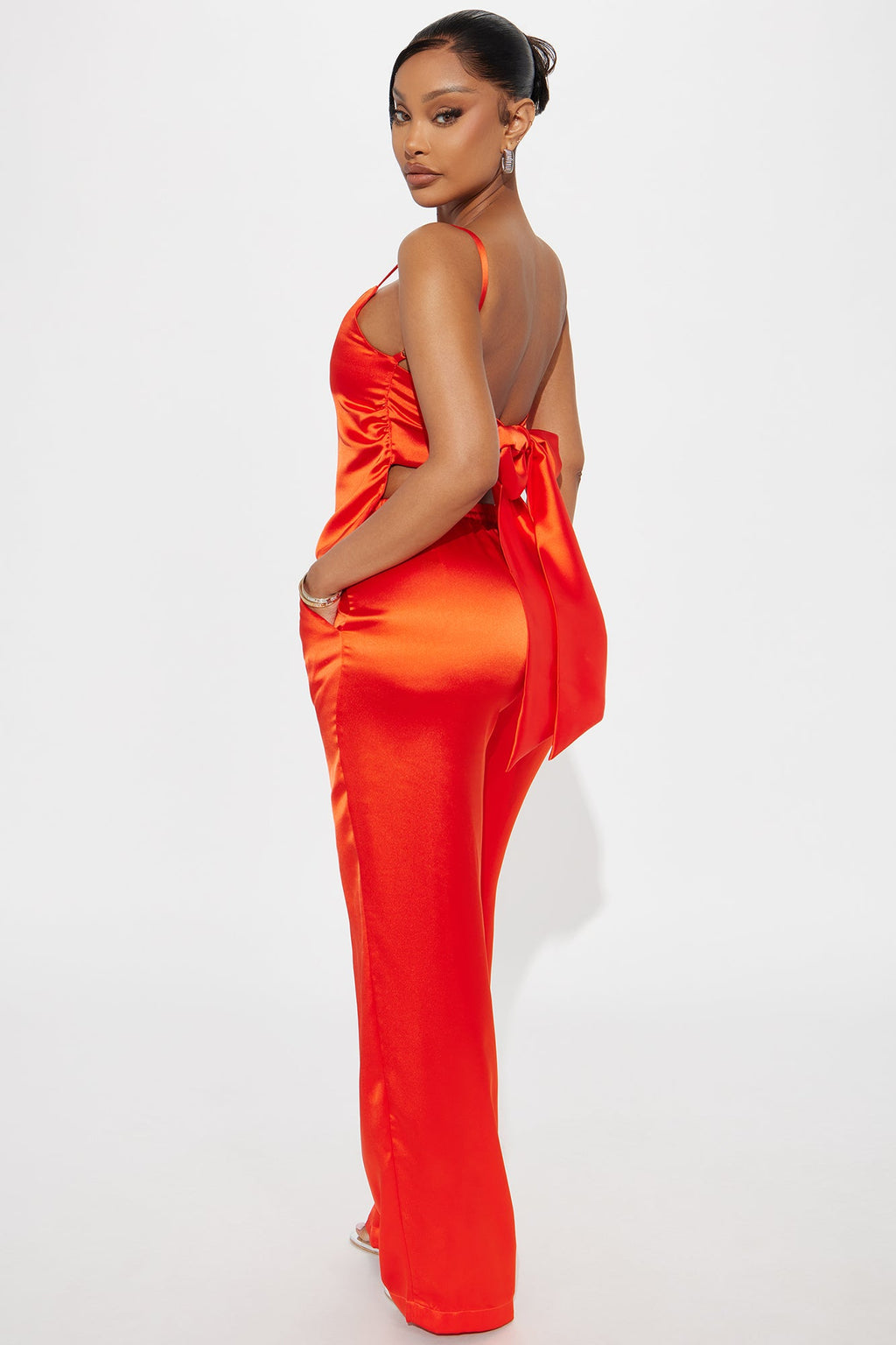 Take A Look Satin Wide Leg Pant Set - Orange