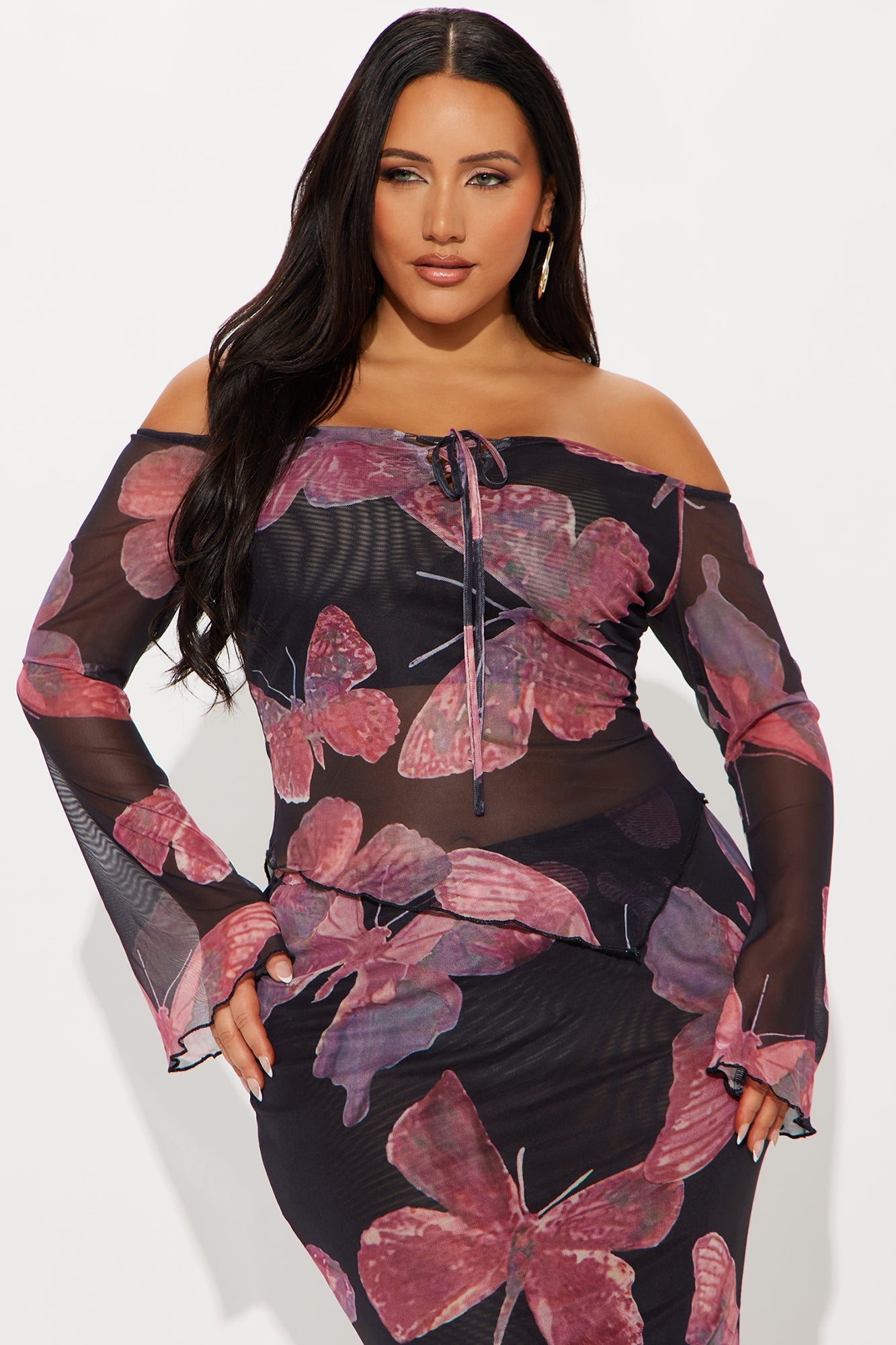 Social Butterfly Mesh Skirt Set - Pink/combo