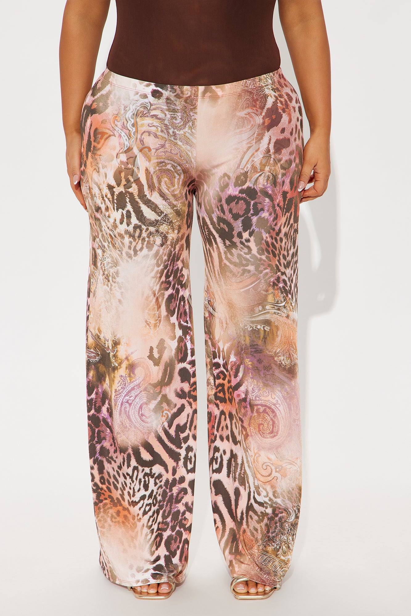 Wild Desire Leopard Wide Leg Pant - Rust/combo
