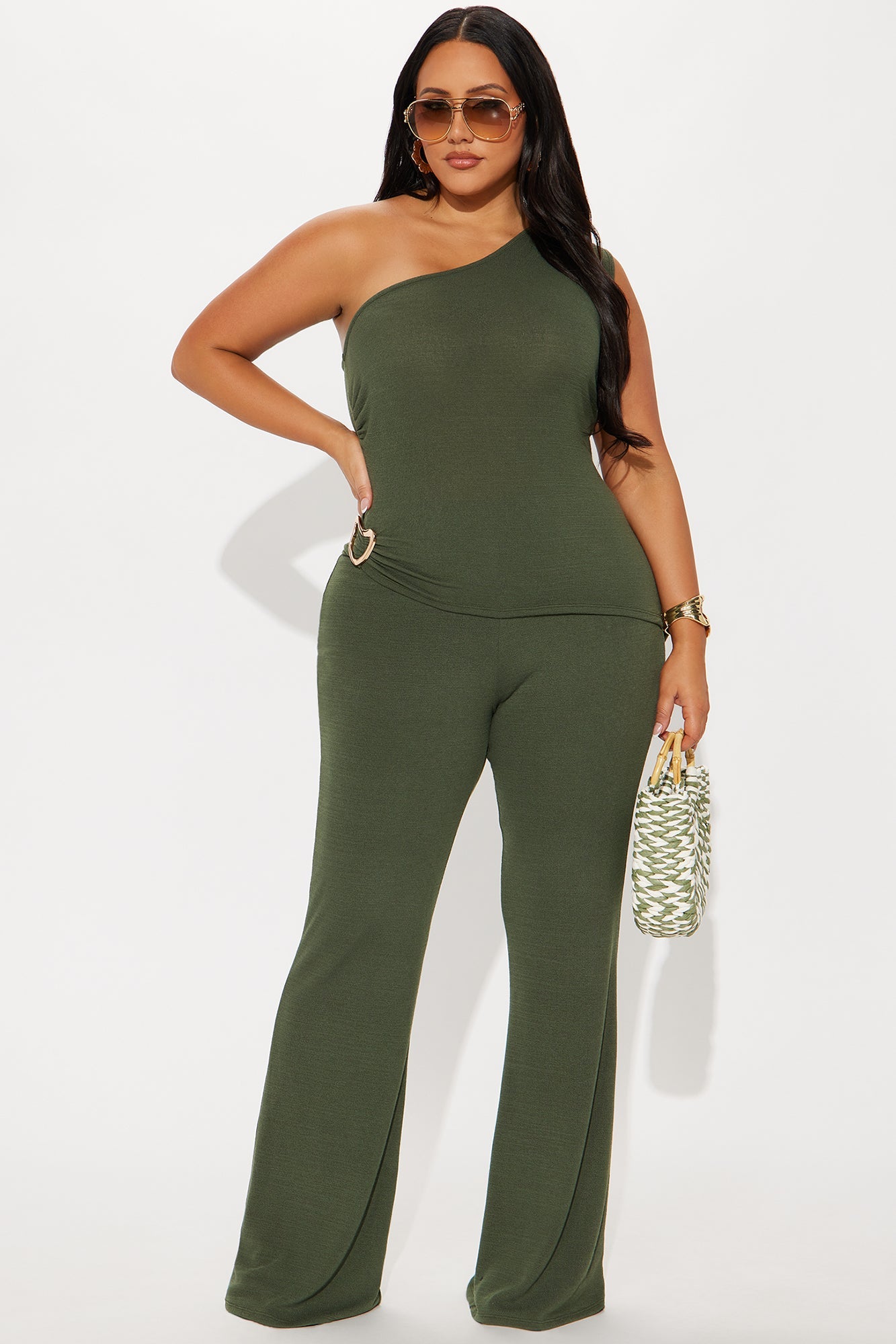 Stella One Shoulder Pant Set - Olive