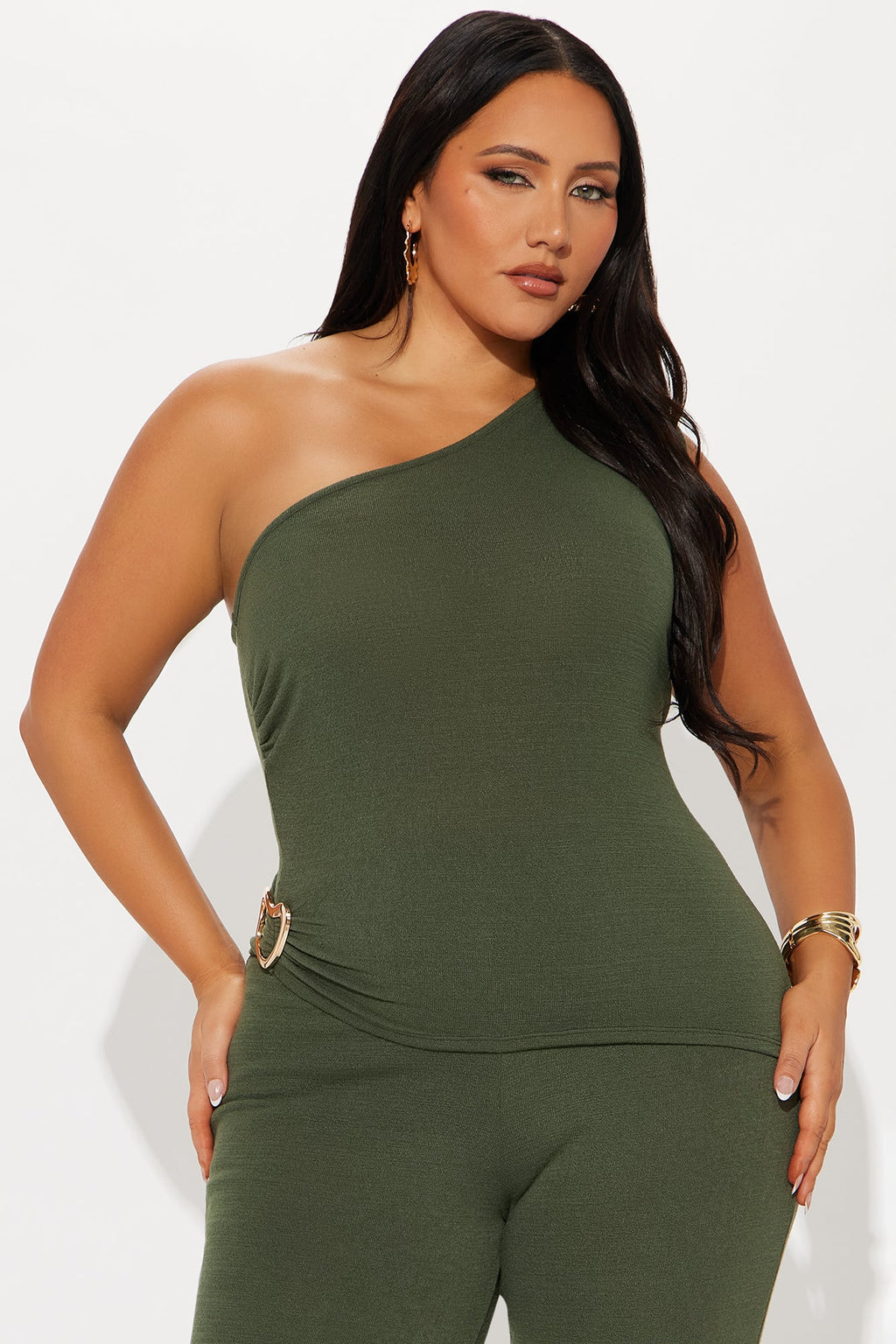 Stella One Shoulder Pant Set - Olive