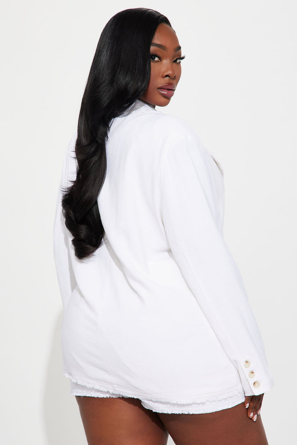 Amina Oversized Linen Blazer - White