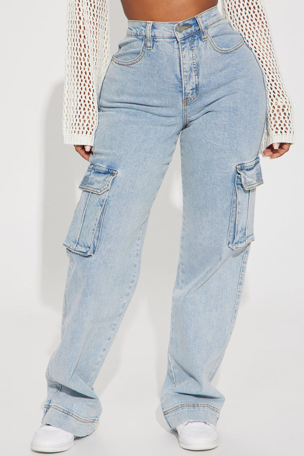 Just A Fling Stretch Straight Leg Cargo Jean - Light Wash