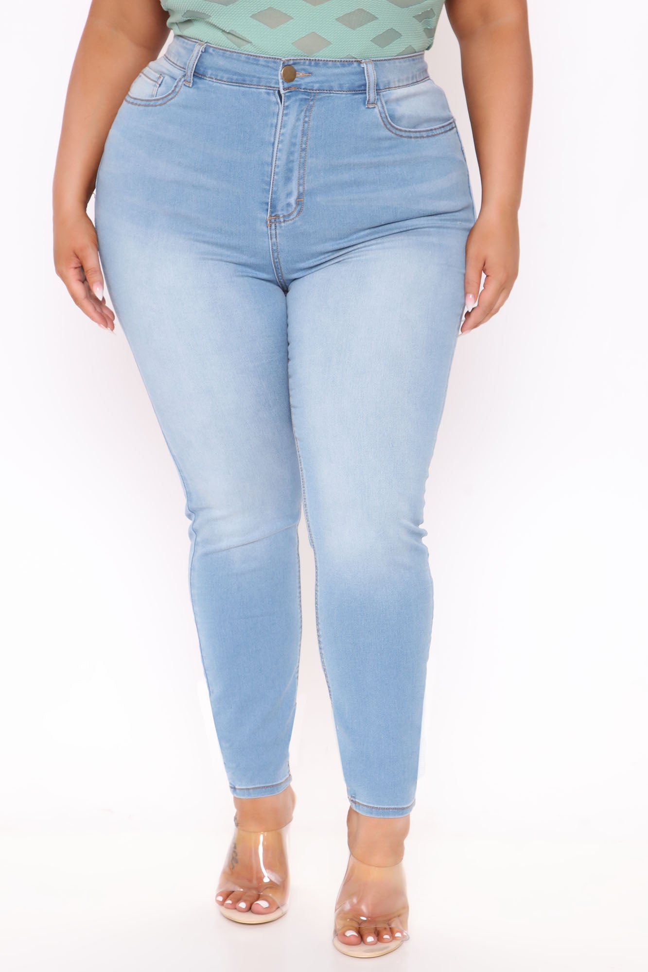 Alexa High Rise Booty Lifter Skinny Jeans - Light Blue Wash