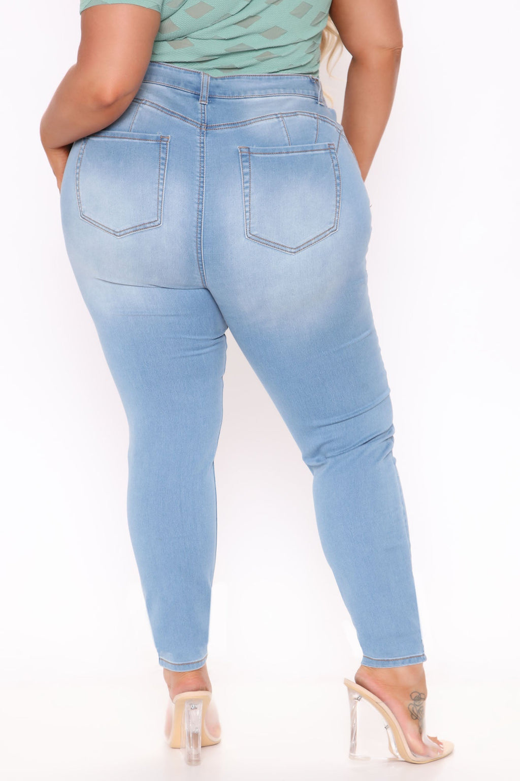 Alexa High Rise Booty Lifter Skinny Jeans - Light Blue Wash