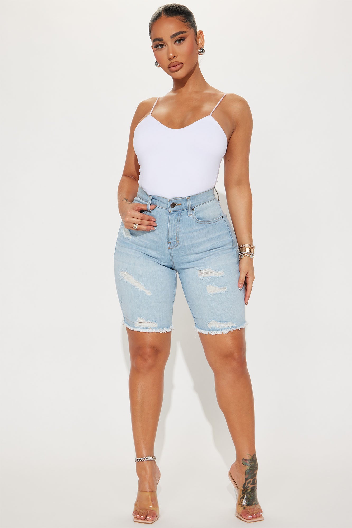 Tight Squeeze Lux Stretch Denim Bermuda Shorts - Light Wash